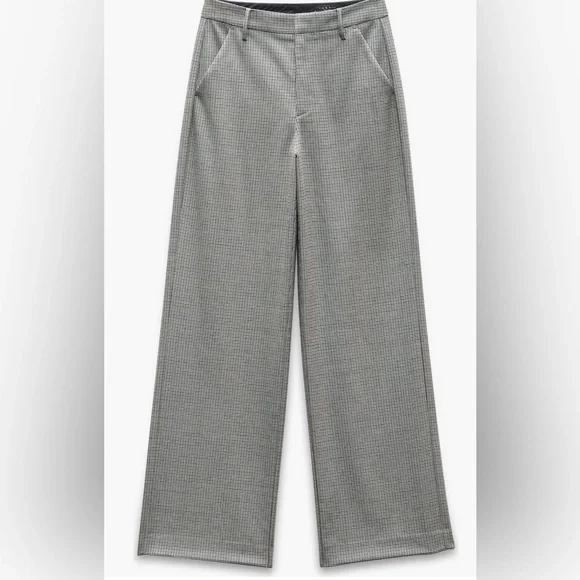 rag & bone Andi Full length Trouser High Waist Ankle Wide Leg /Color: Blue plaid - Picture 6 of 11